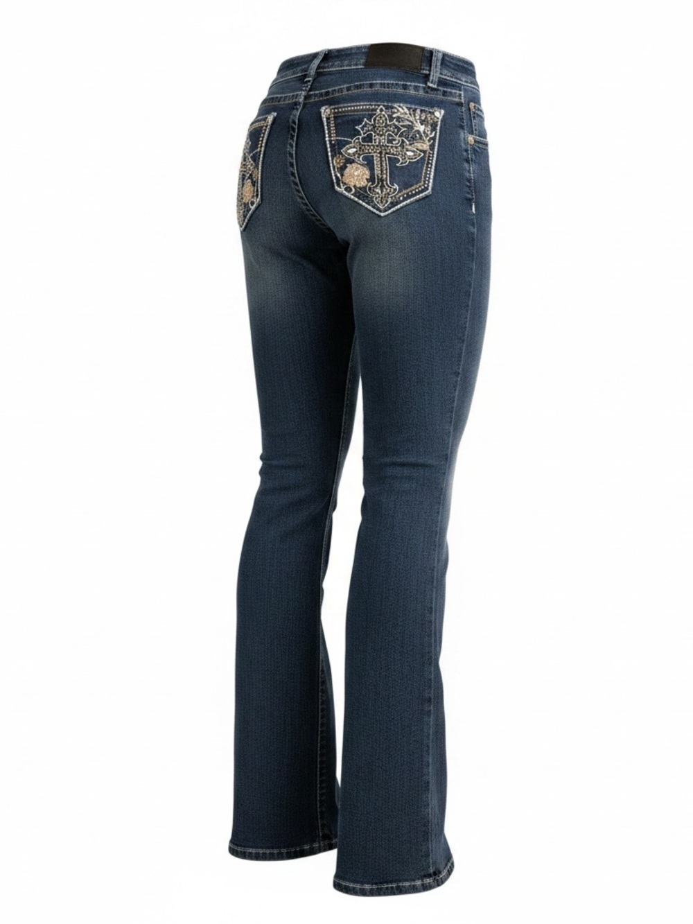 J for Justify Dark Blue Embroidered Flare Jeans
